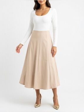 Uterque Beige Midi Flared Skirt